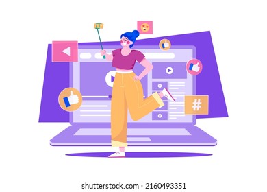 Content creator recording video Illustration concept. Flat illustration isolated on white background