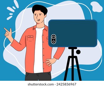 Content creator with smartphone concept vector illustration 