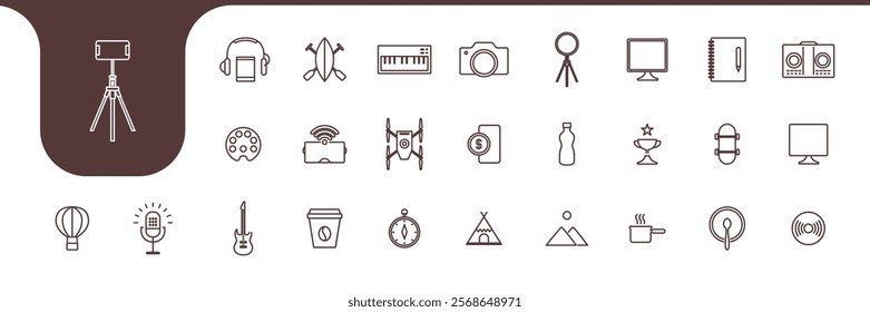 Content Creator tools kit Line Icons Collection – Minimalist Vector Design and Illustration