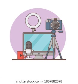 Content Creator Vlog Equipment Camera Microphone Monitor Illustration Vector