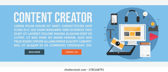 Content creator web banner template. Flat design style Content creator web banner vector illustration design