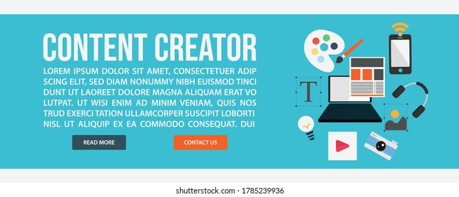 Content creator web banner template. Flat design style Content creator web banner vector illustration design