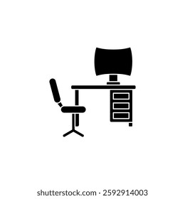 content creator work desk icon with wide screen pc, simple flat style, illustration, logo sign symbol pictogram template, for ui or ux isolated on white for mobile app, editable