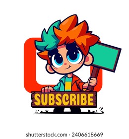 content creator youtuber character, cute character with subscribe, like, comment and notification icon