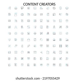 content creators icons, signs, outline symbols, concept linear illustration line collection