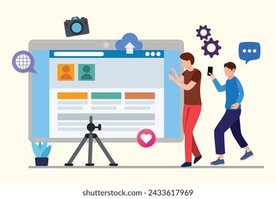 Content Creators Illustration Clip Art Template Set, Social Media Online live Video Stream Web Camera Streaming, Content For YouTube And Facebook Or Instagram.
