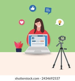 Content Creators Illustration Clip Art Design, Social Media Online live Video Stream, Web Camera Streaming, Production Development, Creative Concept And Premium Design Set. 