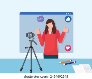 Content Creators Illustration Clip Art Design, Social Media Online live Video Stream, Web Camera Streaming, Production Development, Creative Concept And Premium Design Set. 