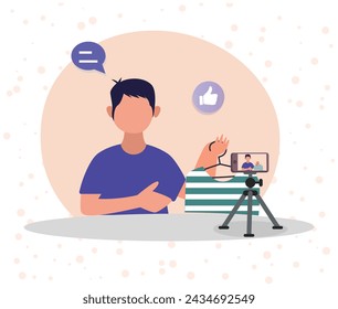 Content Creators Illustration Clip Art Design, Social Media Online live Video Stream, Web Camera Streaming, Production Development, Creative Concept And Premium Design Set. 