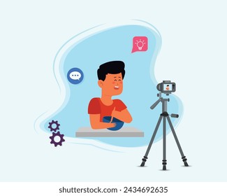 Content Creators Illustration Clip Art Design, Social Media Online live Video Stream, Web Camera Streaming, Production Development