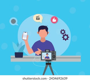 Content Creators Illustration Clip Art Design, Social Media Online live Video Stream, Web Camera Streaming, Production Development