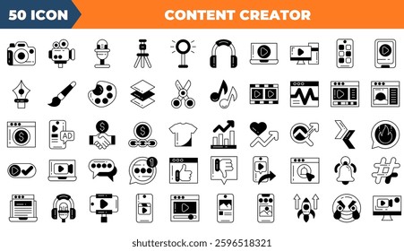 Content Cretaor icon set. Containing follower, social media, promotion,and more. Duotone vector icons collection.
