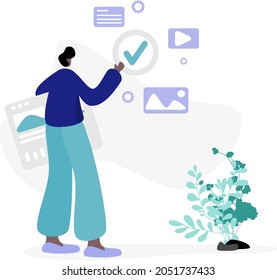 Content Curation flat illustration concept Social Media, minimal modern style, perfect for landing pages, templates, UI, web, mobile app, posters, banners, flyers, development. vector