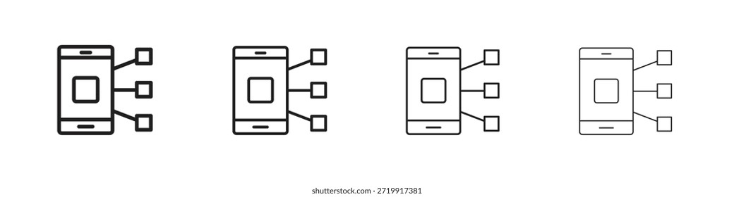 Iconos de curación de contenido, conjunto de iconos lineales. Iconos lineales negros de la palma