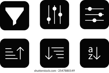Conjunto de iconos de línea de curación de contenido. Signo de embudo de datos. Medios de tiempo de arena
