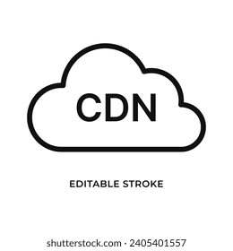 Content delivery network icon in the form of a cloud. Abbreviation CDN. Isolated vector illustration. Editable stroke.