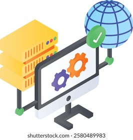 Content Delivery Network isometric concept, Advance Track DNS vector icon design, Web hosting service Symbol, Computing machines Sign, Internet Application Management stock illustration