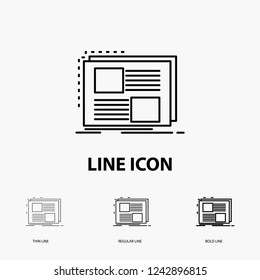 Content, design, frame, page, text Icon in Thin, Regular and Bold Line Style. Vector illustration