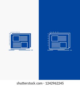 Content, design, frame, page, text Line and Glyph web Button in Blue color Vertical Banner for UI and UX, website or mobile application