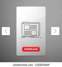Content, design, frame, page, text Line Icon in Carousal Pagination Slider Design & Red Download Button
