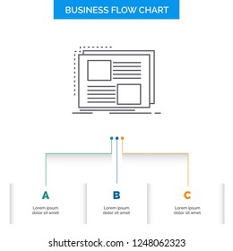 Content, design, frame, page, text Business Flow Chart Design with 3 Steps. Line Icon For Presentation Background Template Place for text