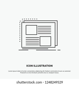 Content, design, frame, page, text Icon. Line vector gray symbol for UI and UX, website or mobile application