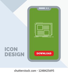 Content, design, frame, page, text Line Icon in Mobile for Download Page