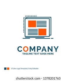 Content, design, frame, page, text Logo Design. Blue and Orange Brand Name Design. Place for Tagline. Business Logo template.