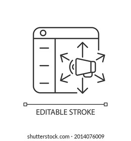 Content Distribution Platforms Linear Icon. Promoting To Online Audiences. Increasing Traffic. Thin Line Customizable Illustration. Contour Symbol. Vector Isolated Outline Drawing. Editable Stroke