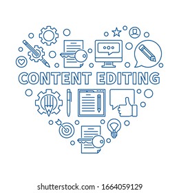 Content Editing Heart vector concept blue illustration in thin line style