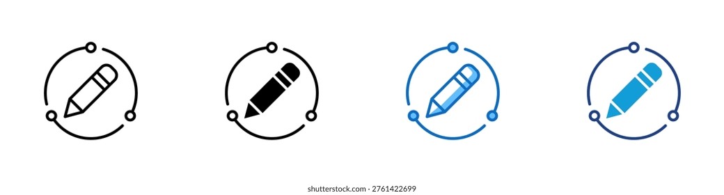 Content Editing Multiple Style Icon Design Vector - Pencil inside circular workflow representing content editing process, document revision cycle, and creative writing workflow