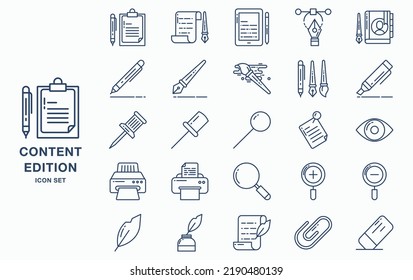 Symbolsatz für das Bearbeiten und Bearbeiten von Inhalten