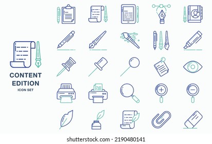 Content editing and editing tools icon set