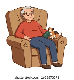 Content Elderly Person Relaxing Chair Pet Companionship Home Comfort Serenity