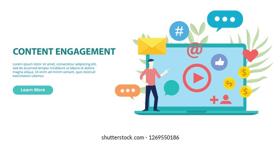 content engagement website design template banner with flat style vector illustration