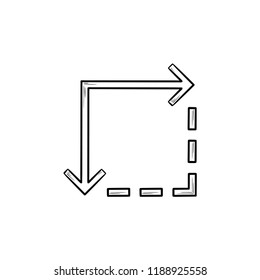 Inhaltsverlängerung handgezeichnet Umriss-Symbol. Vergrößern Sie das Bild, maximieren und optimieren Sie das Konzept. Vektorgrafik-Illustration für Druck, Web, Mobile und Infografiken auf weißem Hintergrund.