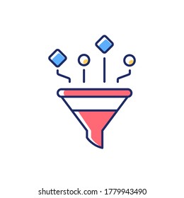 Content filtering RGB color icon. Internet traffic management. Incoming data control, virus and dangerous malware protection. Funnel Isolated vector illustration
