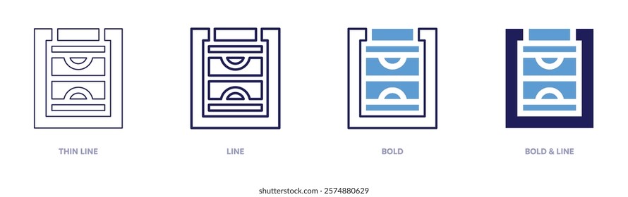 Content funnel icon in 4 different styles. Thin Line, Line, Bold, and Bold Line. Duotone style. Editable stroke.