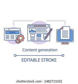 Content generator  concept icon. Translation services idea thin line illustration. Copywriting, content writing, creator. Text editing. Vector isolated outline drawing. Editable stroke