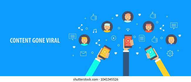 Content gone viral - social media content - content sharing among audiences flat vector illustration