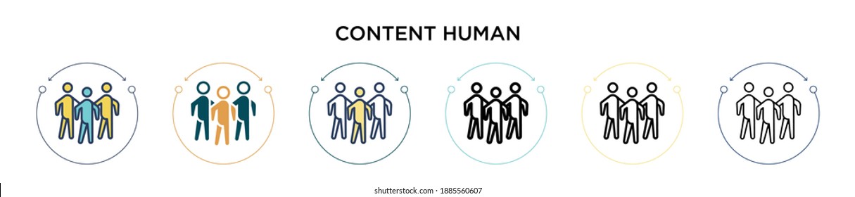 Content human icon in filled, thin line, outline and stroke style. Vector illustration of two colored and black content human vector icons designs can be used for mobile, ui, web