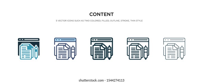content icon in different style vector illustration. two colored and black content vector icons designed in filled, outline, line and stroke style can be used for web, mobile, ui