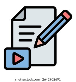 Content icon flat line style illustration representing digital media and information creation, suitable for marketing, publishing, and online platform-related projects