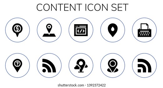 content icon set. 10 filled content icons.  Collection Of - Placeholder, Rss, Html, Copywriter