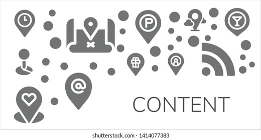 content icon set. 11 filled content icons.  Collection Of - Placeholder, Rss