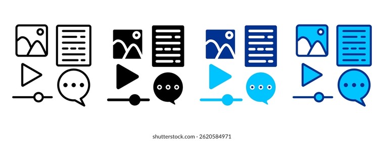 Content Icon Set Multiple Style Vector Illustration