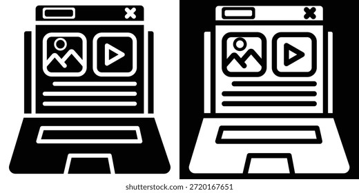 Estilo del glifo de la Ilustración vectorial del icono del contenido en el fondo blanco y negro
