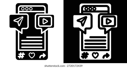 Estilo del glifo de la Ilustración vectorial del icono del contenido en el fondo blanco y negro