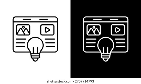 Diseño de conjunto de iconos blancos de contorno de idea de contenido