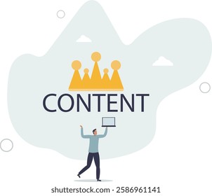 Content is king, advertising strategy to build customer engagement or online audience, storytelling or good articles on website,flat character life .